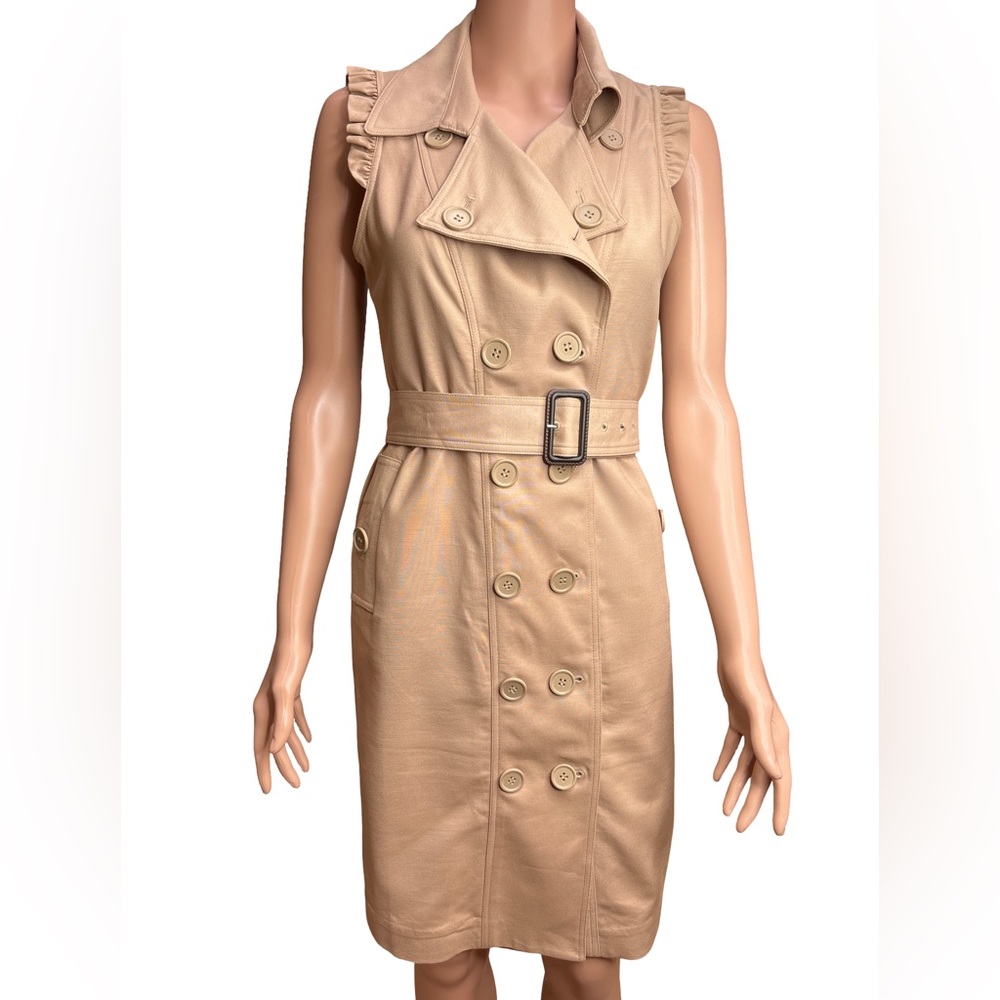 Adrienne Vittadini Beige Sleeveless Double-Breasted Midi Dress Size 4